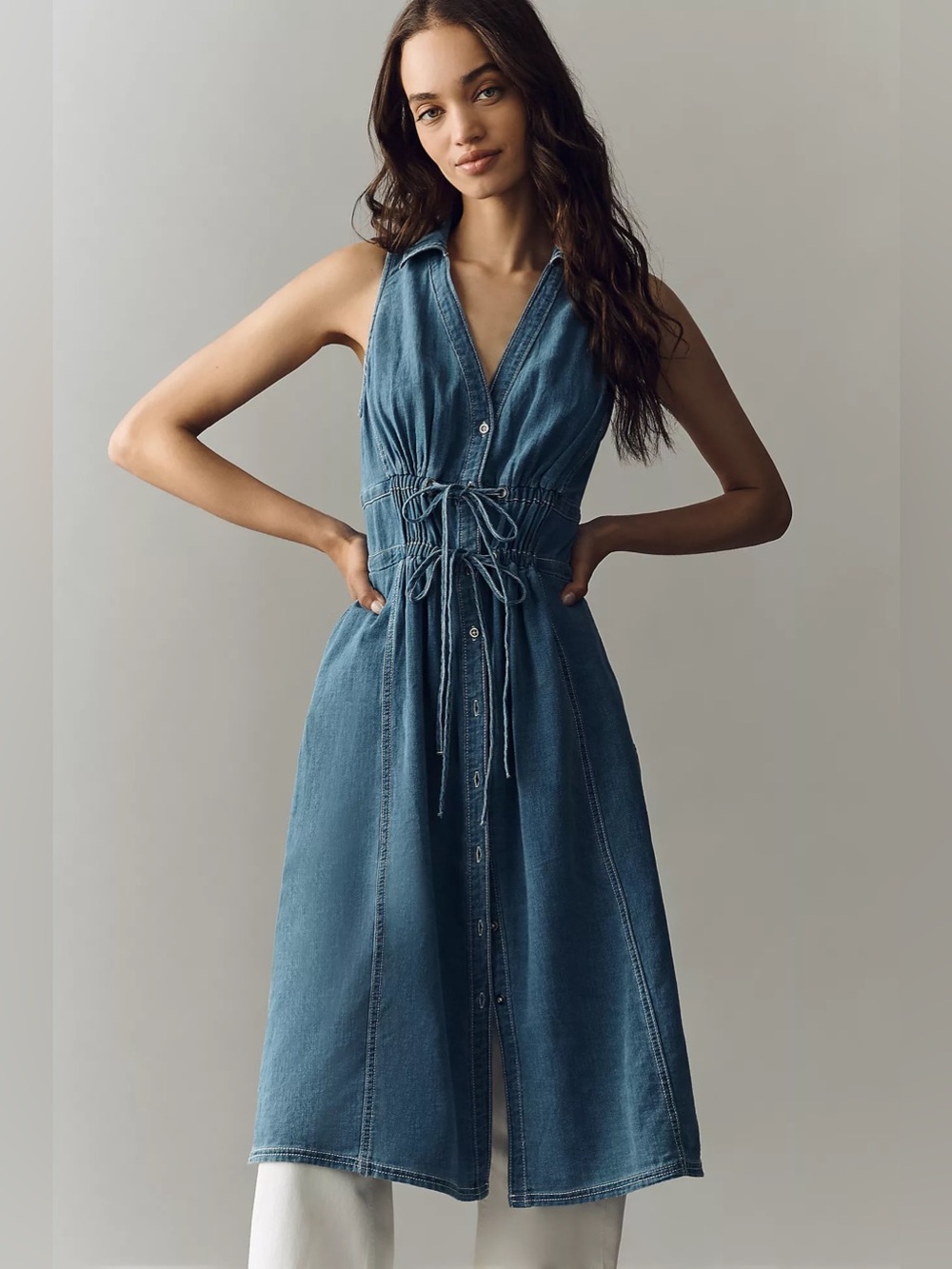 ANTHROPOLOGIE NWT XS Pilcro 100% Cotton Denim Blouse Longline Lightweight Top - Picture 9 of 14